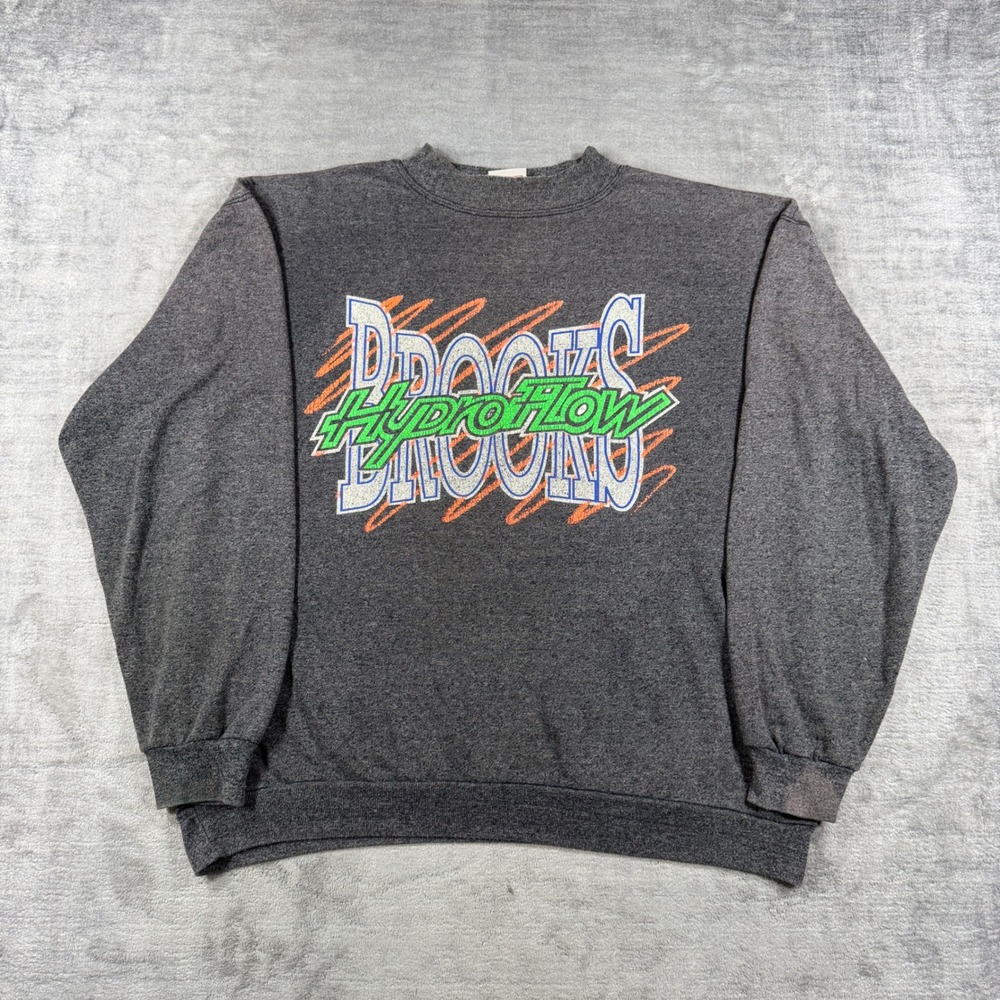 Brooks Sweatshirt Mens Large Grey HydroFlow Puff Print Vintage 90s Canada